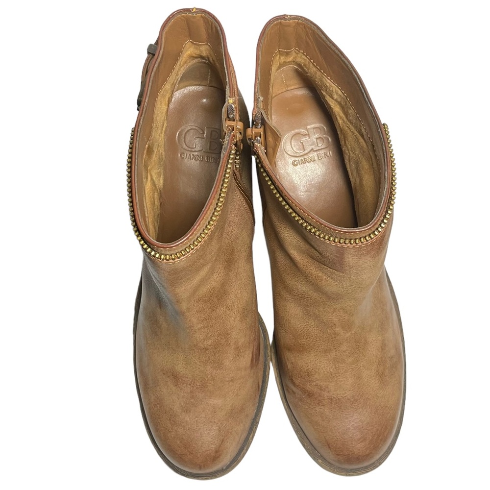 Gianni Bini Brown Ankle Boots Women Sz 9.5M 2 Sided Zip Buckle Belt Ankle Shoes - Picture 6 of 13